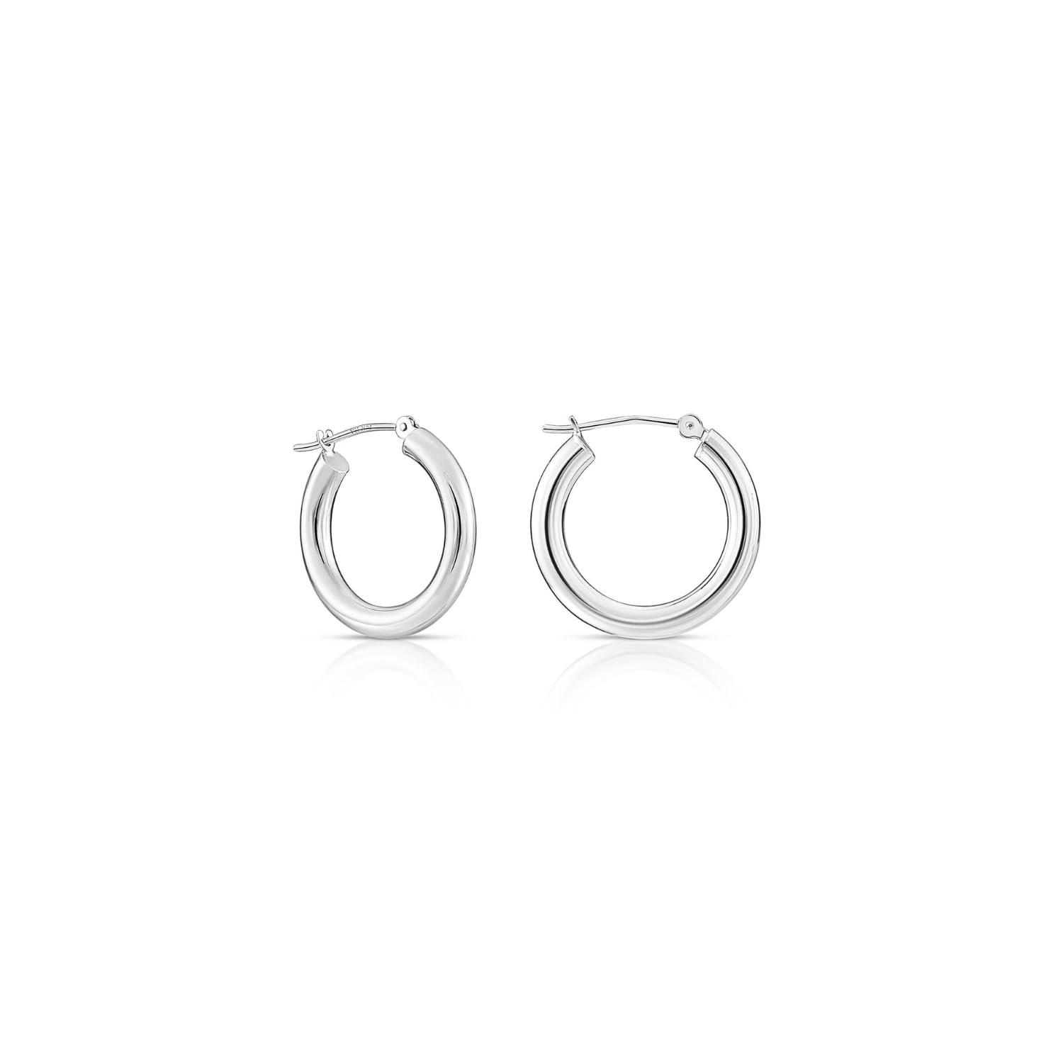 14K White Gold Classic Chunky Hoop Earrings, Solid White Gold Chunky and Lightweight Shiny Hoops, 3mm Tube Thickness