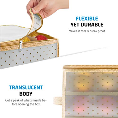 Zober Sturdy Plastic Underbed Christmas Ornament Storage Box, 6 Trays Keeps 96 Holiday Christmas Ornaments 3" Compartments, With 2 Sided Dual Zipper Closure - Xmas Decorations Accessories, #TOP4