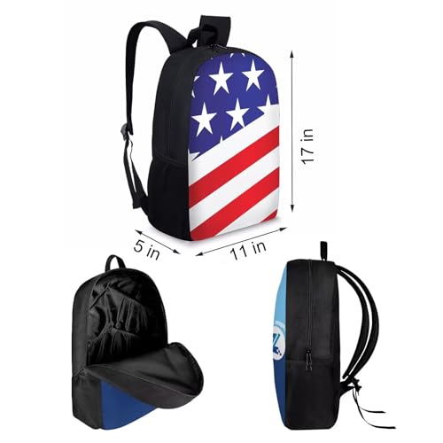 Howilath American Flag Pattern Canvas School Backpack for Girls, 17 Inch Backpack Set for Teen Boys School Bookbag 3 Pcs Lunch Bag Pencil Case3