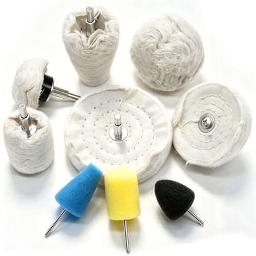 Tnisesm 9Pcs Aluminum Polishing Kit, Car Polishing Wheels Buffing Pads for Drills,with 3 Different Hardness Foam Ball for Car Care, Chrome, Rims, Metal, Plastic, Ceramic and Glass etc