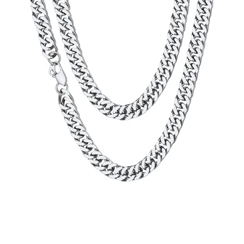 ChainsHouse Men Thick Cuban Chain Necklace, Stainless Steel/Black/Gold Plated Miami Cuban Necklace, 3/5/7/10/13.5MM Width, Hip Hop Mens Jewelry 18"-30", Send Gift Box 28 inch d: 10mm-Steel