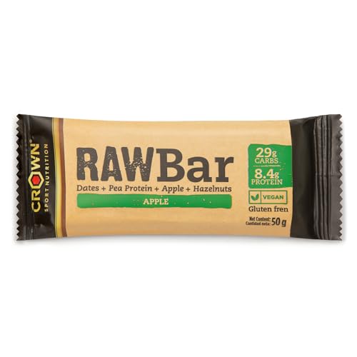 Crown Sport Nutrition Vegan Raw Bar Snack hecho de dátil, proteína y avellana (Manzana-Avellana, Barrita de 50 g)