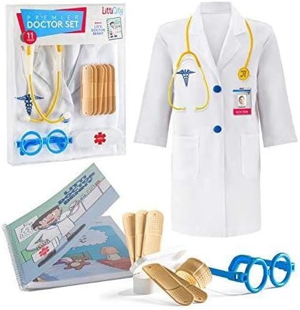 Litti City Doctor Costume for Kids, Play Doctor Set for Kids, Doctor/Vet, Playset Includes: Lab Coat (3T), Functional Stethoscope & Pretend Medical Supplies, Toy Doctor Kit for Toddlers 3-5 Years Old