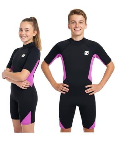 Summshall Combinaison en néoprène 2 mm pour enfants | Maillot de bain thermique pour natation, plongée, surf, combinaison chaude en néoprène à manches...