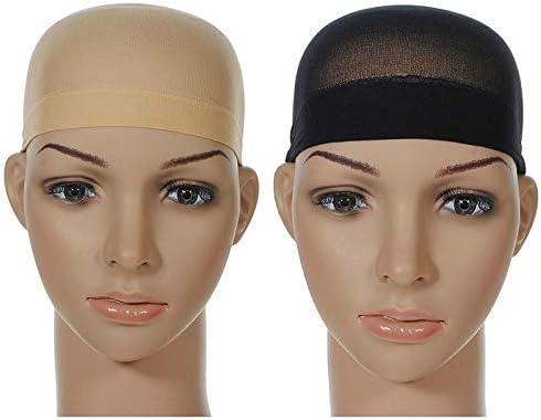4 pezzi Calotte per parrucche per uomo e donna, Retine per parrucche in nylon realizzati in tessuto elasticizzato e sottile, taglia unica (Tonalità della pelle, nero)