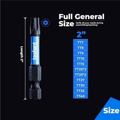 Image of toolant Impact Torx Bits Set 27pcs (TT7-TT40)&2 inch 13pcs (TT7-TT40),S2 Steel Security Torx Bit Sets, Tamper Proof Star Bit Set with CNC Machined Tips