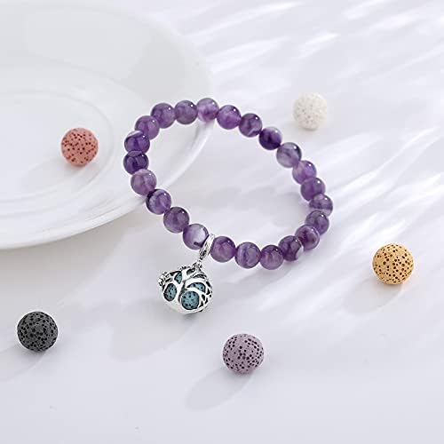 INFUSEU Anxiety Bracelets for Women Aromatherapy Jewelry with 7pcs Lava Stones - Paperclip Chain Bracelet, Healing Crystal Bead Stretch Bracelet
