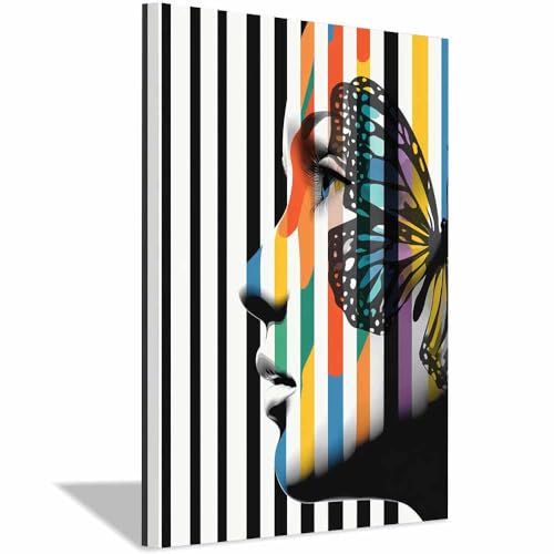 Toile Abstrait Visage de papillons Grand Tableau Mural Salon Multicolore Encadré 70x100