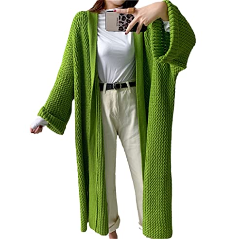 Cardigan long tricoté femme vert en maille épaisse pour l'automne et l'hiver