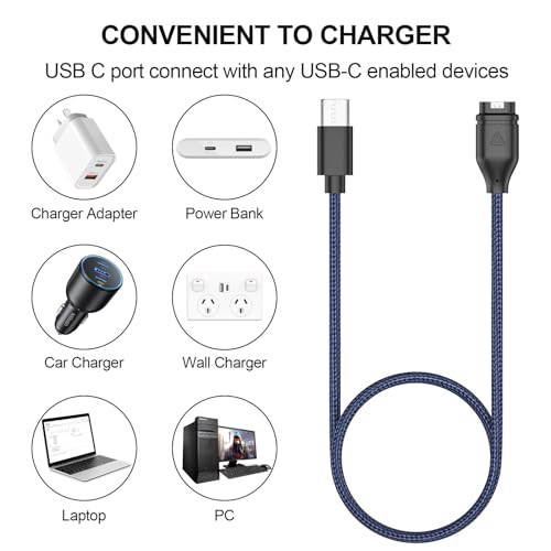 Vancle Braided Nylon Charger Cable for Garmin Fenix 7 6 5 S X, Vivoactive 5 4 4S 3, Forerunner 965 955 945 265 245 55 45 45S, Venu2/Venu/Venu Sq 2, Instinct 2 1, Approach S40 S60 S62 S70 (USB C) - Thumbnail 5