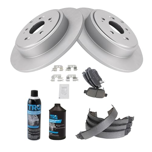 Image of TRQ Rear Brake Pad & Rotor Kit, with Chemical Kit Parking Brake Shoe Set Ceramic Premium G-Coated Compatible with 2006-2014 Honda Ridgeline