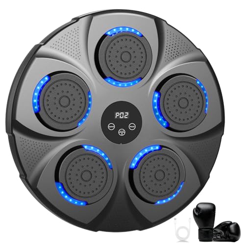 Music Boxing Machine, Großes Wandmodell Professioneller Boxmaschine Musik mit Boxhandschuhen Bluetooth-Verbindung, 9 Geschwindigkeiten und Modi, für Kinder und Erwachsene，Heim, Fitnessstudio, Schwarz
