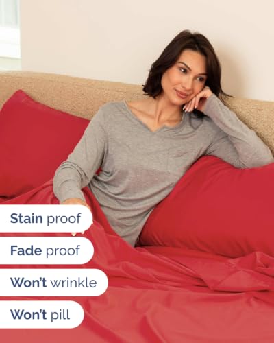Image of CGK Unlimited Extra Deep Flex Top Split Head King Sheet Set - 6 Piece Breathable and Cooling Sheets - Hotel Luxury Bedding for Women, Men, Kids & Teens - Easy Secure Fit - Extra Deep Pockets - Red