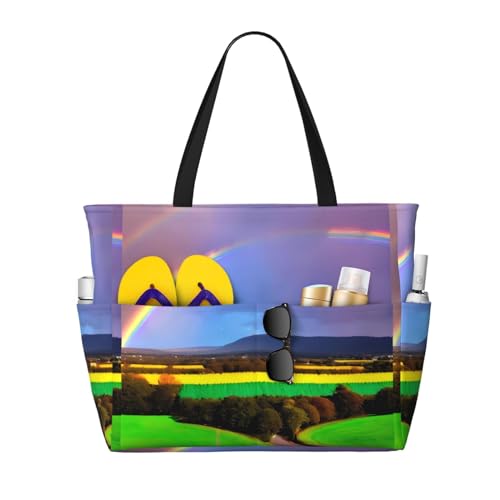 Evening Rainbow Large Capacity Waterproof Sandproof Multifunctional Beach Travel Camping Picnic Storage Bag