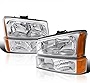 Spec-D Tuning Chrome Housing Clear Lens Headlights + Bumper Lights Compatible with 2003-2007 Chevy Silverado Avalanche L+R Pair Head Light Lamp Assembly Left + Right Pair Headlamps Assembly