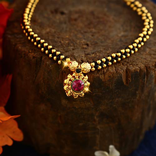 MEENAZ Traditional jewellery's Fancy Moti Pearl Gold Kolhapuri marathi Maharashtrian Thushi Mangalsutra Pendant Necklace for Women Jewellery Set Latest - THUSHI-134
