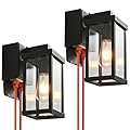 JOKAONOTL Dusk to Dawn Porch Lights with GFCI Outlets Waterproof Outdoor Wall Lights Exterior Lighting Fixtures Modern Outside Lights Wall Mount for House Patio Garage,Black,11.8''H, 2 PC