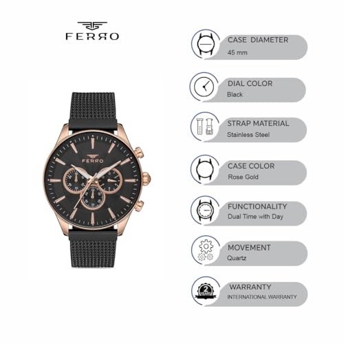 Image of Ferro Pisa Analog Black Dial Men's Watch-FM11912C-R