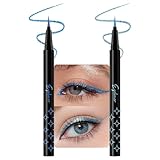 evpct 2Pcs Blue Glitter Shimmer Liquid Eyeliner Eye Makeup Pencil Pen, Pearl Blue Chrome Eyes Liner Face Glitter Makeup Fake Eyelashes Mascara Accessories, Sparkle Metallic Eyeliner Pen Waterproof