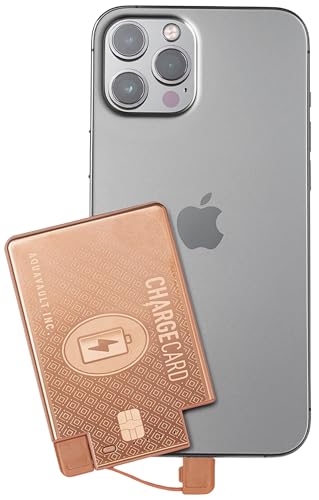 AquaVault ChargeCard Ultra Slim Emergency Power Bank (2300mAh) Fits in Wallet USB-C & Micro-USB Durable Steel Body Flight-Safe for iPhone 12-17 & Android - Rose Gold