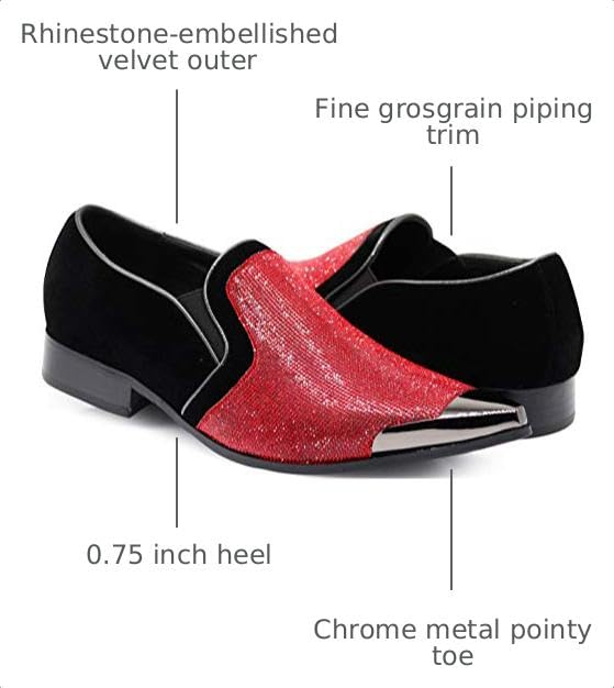 Image of Enzo Romeo Crisiano Men Rhinestone Chrome Toe Suede Pointy Dress Loafer Slip On Shoes