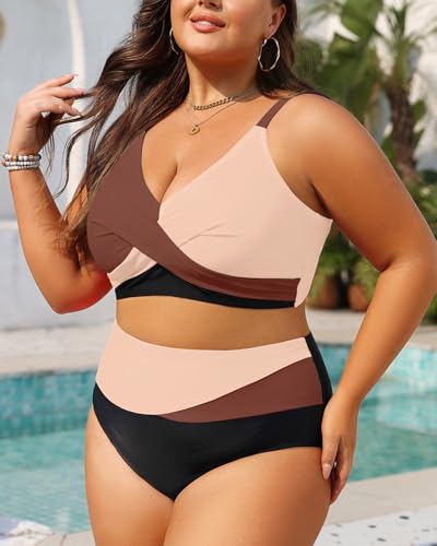 Image of Tempt Me Plus Size Two Piece Swimsuit - Women High Waisted Bikini Set Tummy Control Bathing Suits
