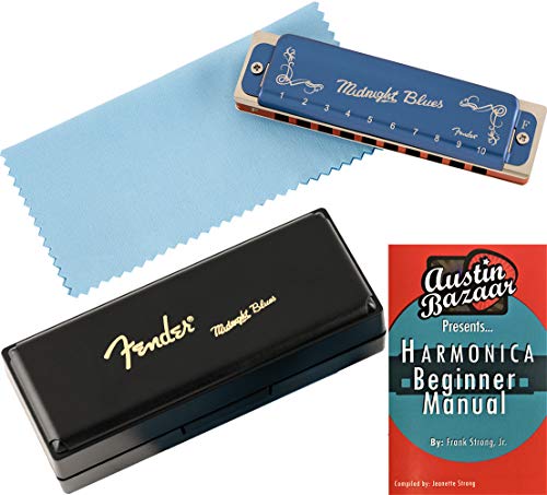 Fender Midnight Blues Harmonica - Key Of F Bundle With Carrying Case And Instructional Book #TOP25