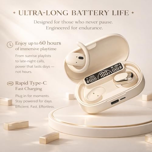 Image of M300 OWS Open Ear Wireless Earbuds with Display, ENC Mic for Crystal-Clear Calls, 60hr Playtime with Type-C Fast Charging, BT5.4 Gaming Bluetooth Earphones, Touch Control Sports Headset (Black)