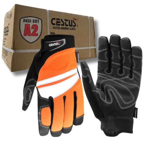 Image of Cestus 6085, 50 Pack Hi Vis Orange Safety Work Gloves, Medium