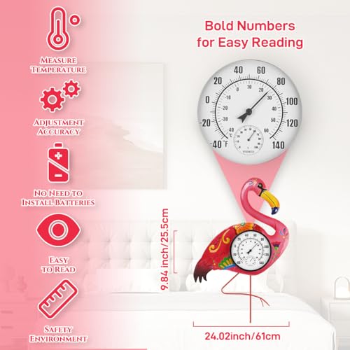 Thermomètre d'intérieur et d'extérieur Flamingo grand format mécanique avec humidité