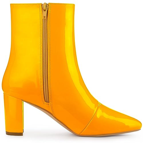 Allegra K Allegra K Women's Gogo Boots Square Toe Side Zip Chunky High Heels Yellow Ankle Boots 9 M US