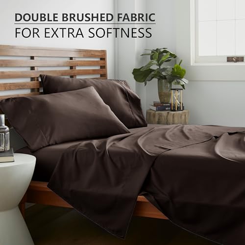 American Home Collection Queen Size Sheet Set - 16-Inch Deep Pocket - Ultra Soft Microfiber Bed Sheets - Breathable, Wrinkle and Fade Resistant, Easy Care - 4 Piece Set (Queen, Brown)