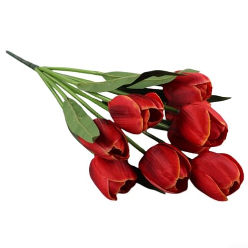 9 têtes de tulipes artificielles élégantes pour décoration de fête et de mariage (orange)