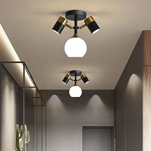 Plafonnier en verre et finition noir et or au design suspendu - 3