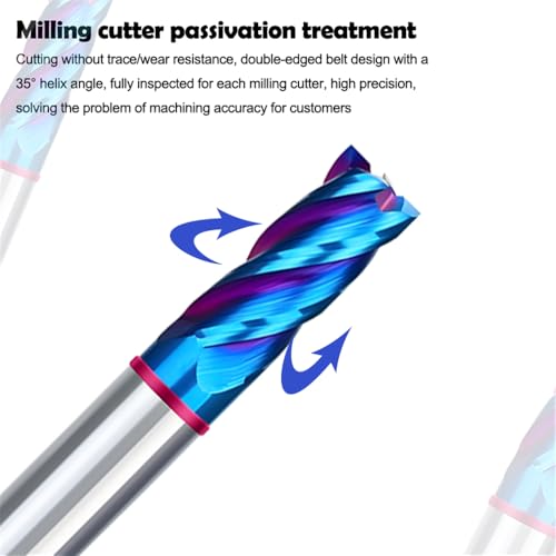 Image of Carbide Square EndMill HRC70 Double Edge 4 Flute TIAiN Coating Tungsten Steel Color-Ring Milling Cutter for Metal Steel TGP Series 11pcs Set