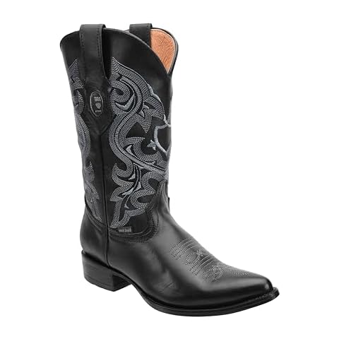 Dona Michi Men's Genuine Leather Deer Skin Western Cowboy Boots Leather Sole (Black, numeric_12) Cover