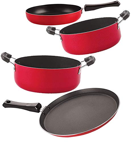 Image of Nirlon Non Stick Cookware Pots & Pan Gift Set of 4 Pieces with Bakelite Handle (FT13 FP11 CS26 CS24)