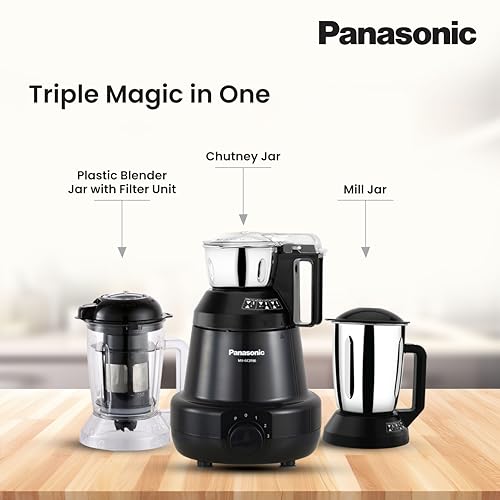 Image of Panasonic Heavy Duty Mixer Grinder MX-GC3590 (Black) Powerful 900W | 19000-RPM | 3 Jars - Stainless Steel Multipurpose Chutney-Mill-& Blender Jars| Warranty 2 Years on Product & 5 Years on Motor