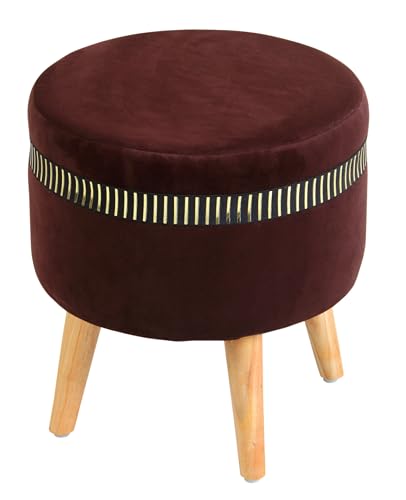 Image of Ottoman Stool for Living Room Foot Rest | Velvet Small Ottoman Foot Stool | Solid Wood Legs | Footstool Puffy for Home, Bedroom & Makeup Table | 16x16x18 Inch, Set of 2 (line Coffee)