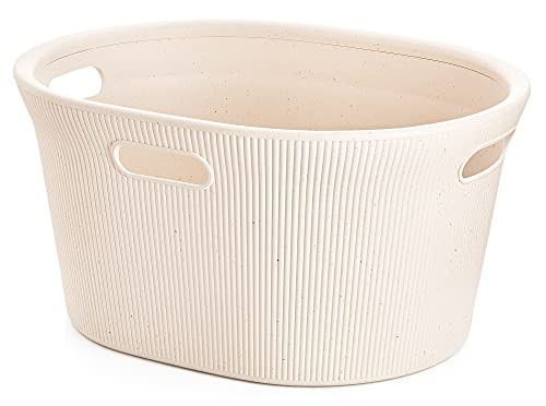 Image of Superio Ribbed Collection - Eco-Friendly Decorative Plastic Laundry Basket with Cut-Out Handles, (2 Pack) Hamper Organzier for Bedroom Bathroom College Dorm Room 35 Liter