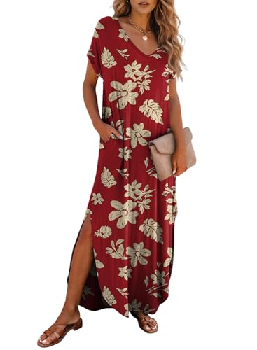 Image of Dokotoo Summer Dresses for Women 2026 Casual Maxi Dress V Neck Cap Sleeve Long Sundress with Pockets Beach Vacation