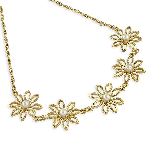 The Fun Company Daisy Gold Plated Pearl Necklace | Lightweight And Stylish Jewellery | Trendy Accessories For Office & Casual Wear | Gifts For Women And Girls