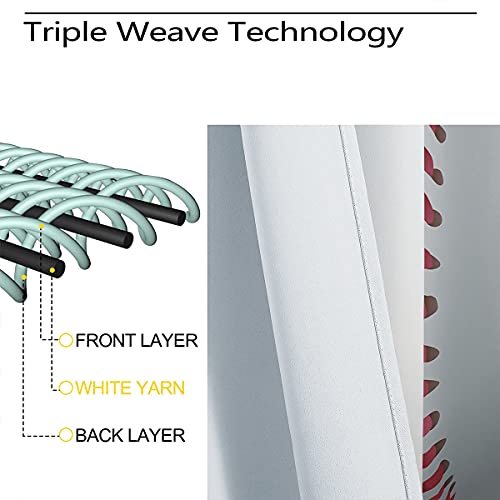 Uuz Sports Baseball Blackout Curtains For Teen Boys Home Decor, Texture Laces Closeup Background Pocket Thermal Insulated Drapes Darkening Window Curtain Bedroom Living Room, W42 X L63(Two Panels) #TOP5