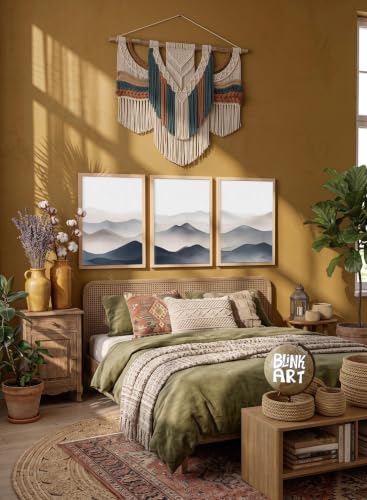 Image of BLINKART Set of 3 MISTY MOUNTAIN LAYERS Natural Brown Frame Painting for Wall Decoration - Modern Art Wall Decor Framed Painting for Living Room Bedroom - Framed Wall Posters /Paintings (8X12 inch)