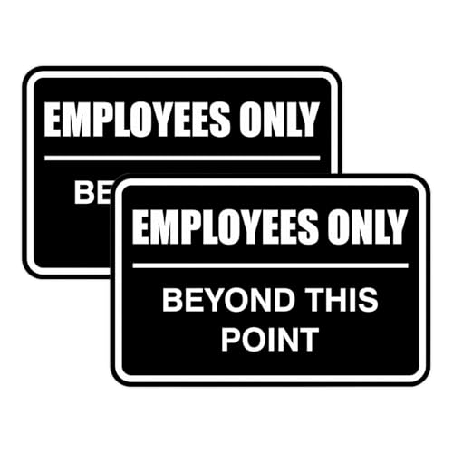 All Quality Classic Framed Employees Only Beyond This Point Wall or Door Sign | Easy to Install Business Signage - Medium (Black-White) 2 Pack
