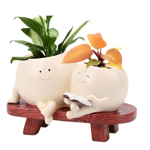Image of Unique Chair Flower Pots | Cute Succulent Planters in Vintage Chair Design, Indoor & Outdoor Plant Holders for Home & Garden (Smiley Face Chair Succulent Pots), White