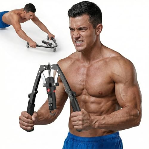 Aznolt Muscle Trainer - Full-Body Strength at Home Hydraulic Arm Trainer Adjustable 22-440LBS 3-in-1 Home Gym Equipment Portable Muscle Trainer for Men & Women with Ab Roller Wheels