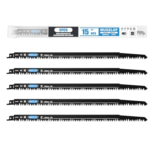 Image of 5 Pack 15 inch Reciprocating Saw Blades Set, 5 TPI High Carbon Saw Blades, Saw Blades with Organizer Case (5, 5T /380mm)
