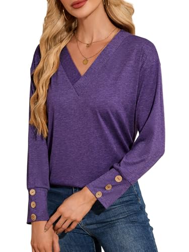 Women's Long Sleeve Shirts Loose Fit Blouses Casual V Neck Tops Tunic Plus Work Basic Tees Business Fall Outfits 20252