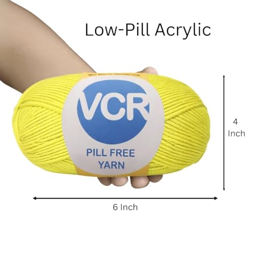 Image of VCR Lime Yellow Yarn, Pill-Free Soft Knitting Yarn, 100 Grams Hank, 263 Meters Length, Low-Pill Acrylic Yarn, Soft Crosia Threads, Pack of 1, Suitable for Beanies, Caps and Gloves